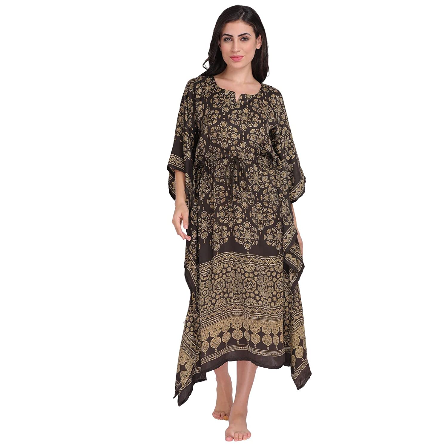 The Birdbox Project Women's 100% Modal Silk Ajrak Kaftan Dress Kimono ...