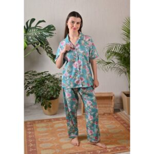 The Birdbox Project Blue Floral Cotton Nightsuit