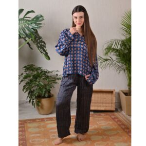 Blue Modal Silk Ajrak Top