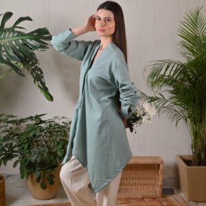 The Birdbox Project Green Cotton Assymetrical Top Extra Small