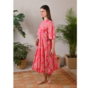 The Birdbox Project Pink Floral Cotton Godet Dress Medium
